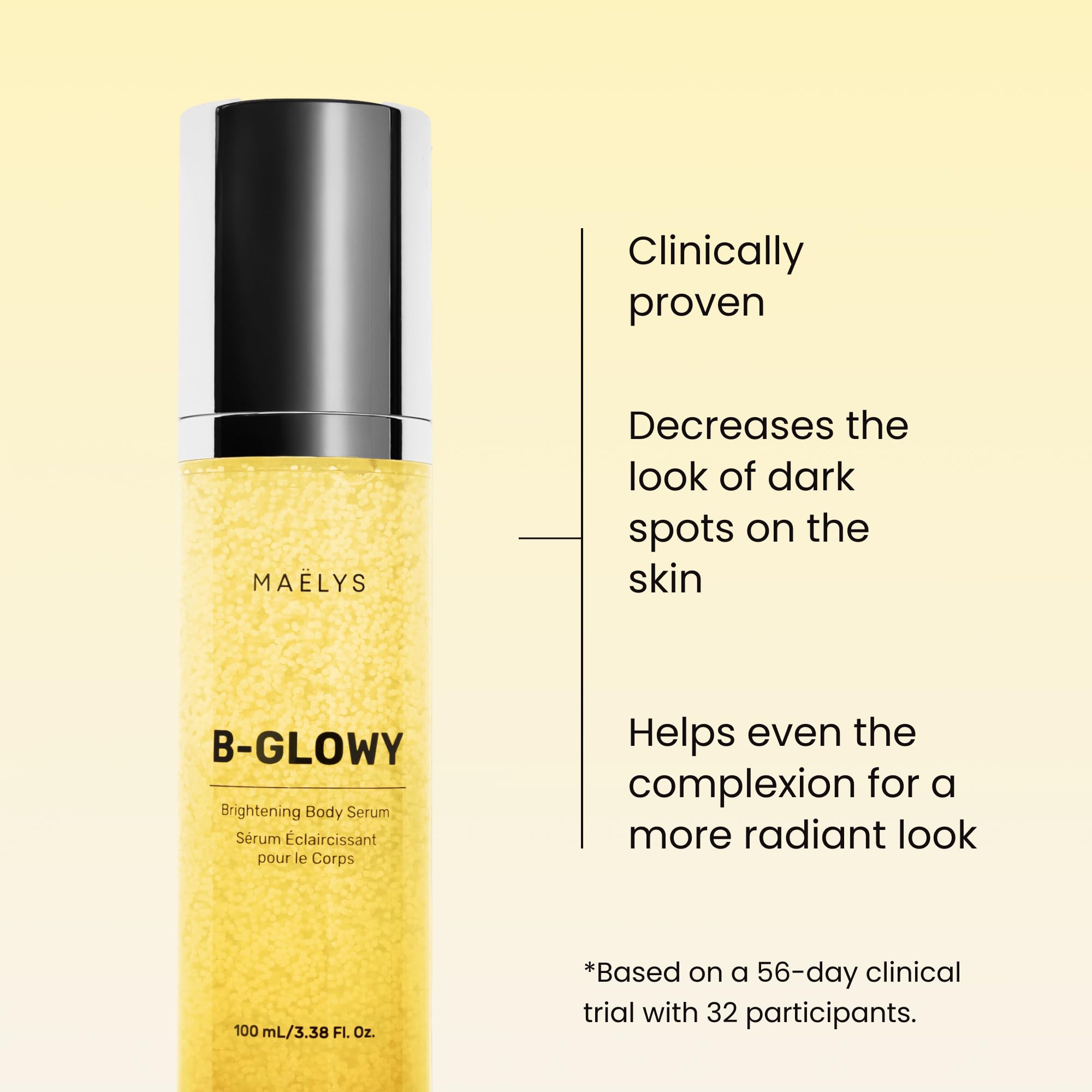 MAËLYS B-GLOWY Brightening Body Serum for Dark Spots - Supports Even Looking Skin - Peptide Formula with Niacinamide & Meadowfoam Oil (3.4 Fl Oz)
