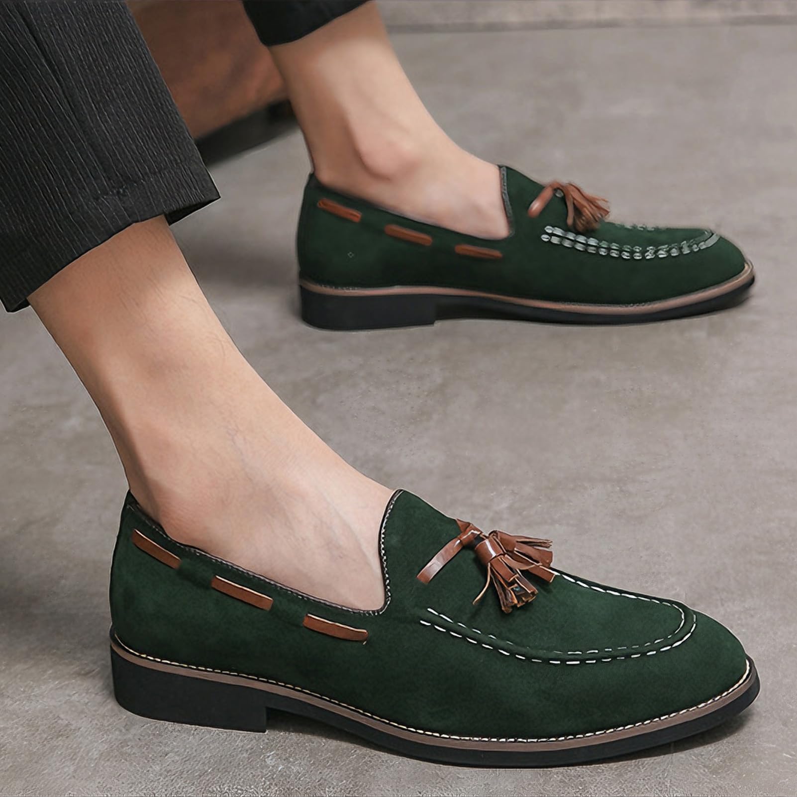 ANUFER Hombre Ante Sintético Piel Mocasines sin Cordones con Borlas