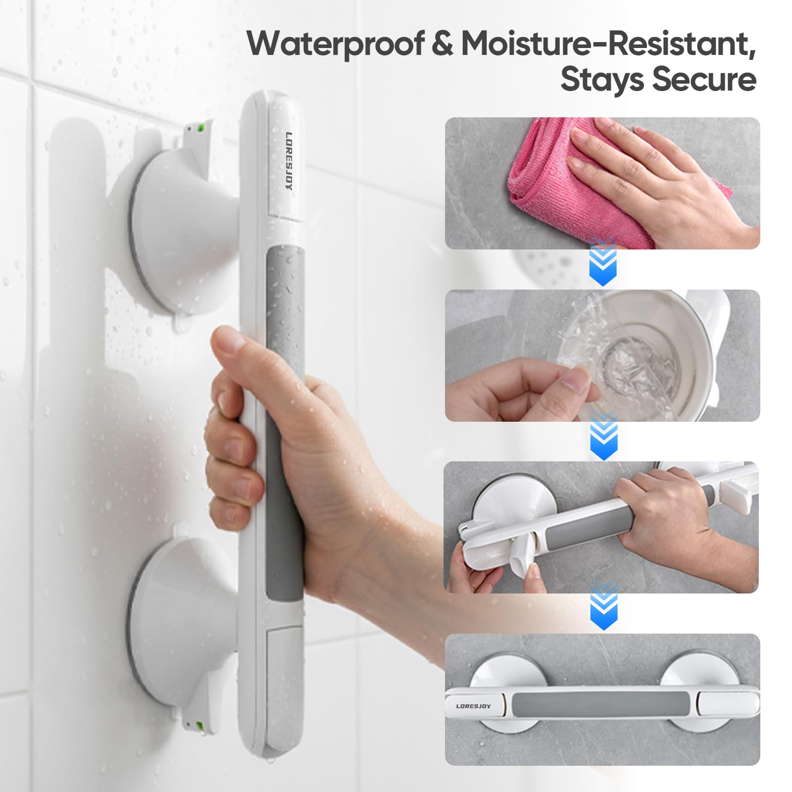 Agarraderas de Baño con Ventosa y Indicator, MAX 120 KG, 1PCS | Asa de Seguridad para Baño, Manija de Ducha Antideslizante, Soporte de Apoyo sin Perforación, Mayores Barra de Agarre