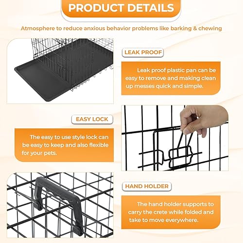 Miniatura 6 de PayLessHere Jaula grande para perros medianos y grandes de 24 pulgadas, jaula de metal para perros de doble puerta, plegable, para viajes,