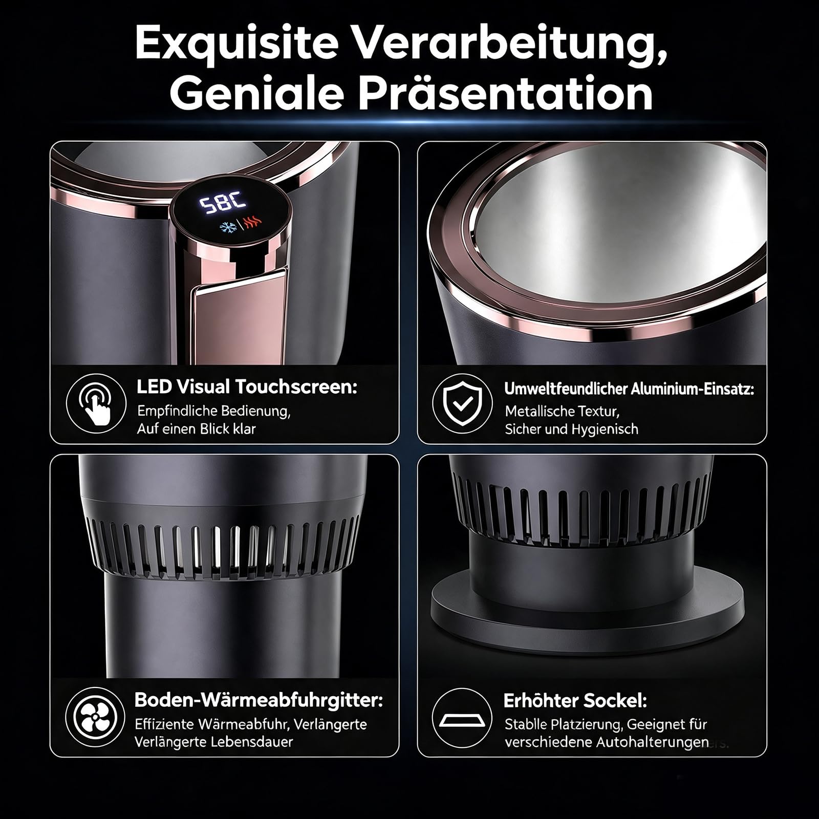 2-in-1 Auto Becherwärmer Kühler,12V Tragbarer Heiz- und Kühlbecher mit LCD-Display,Universal Smart Getränkehalter für Kaffee Wasser Milch,Autozubehör für PKW LKW
