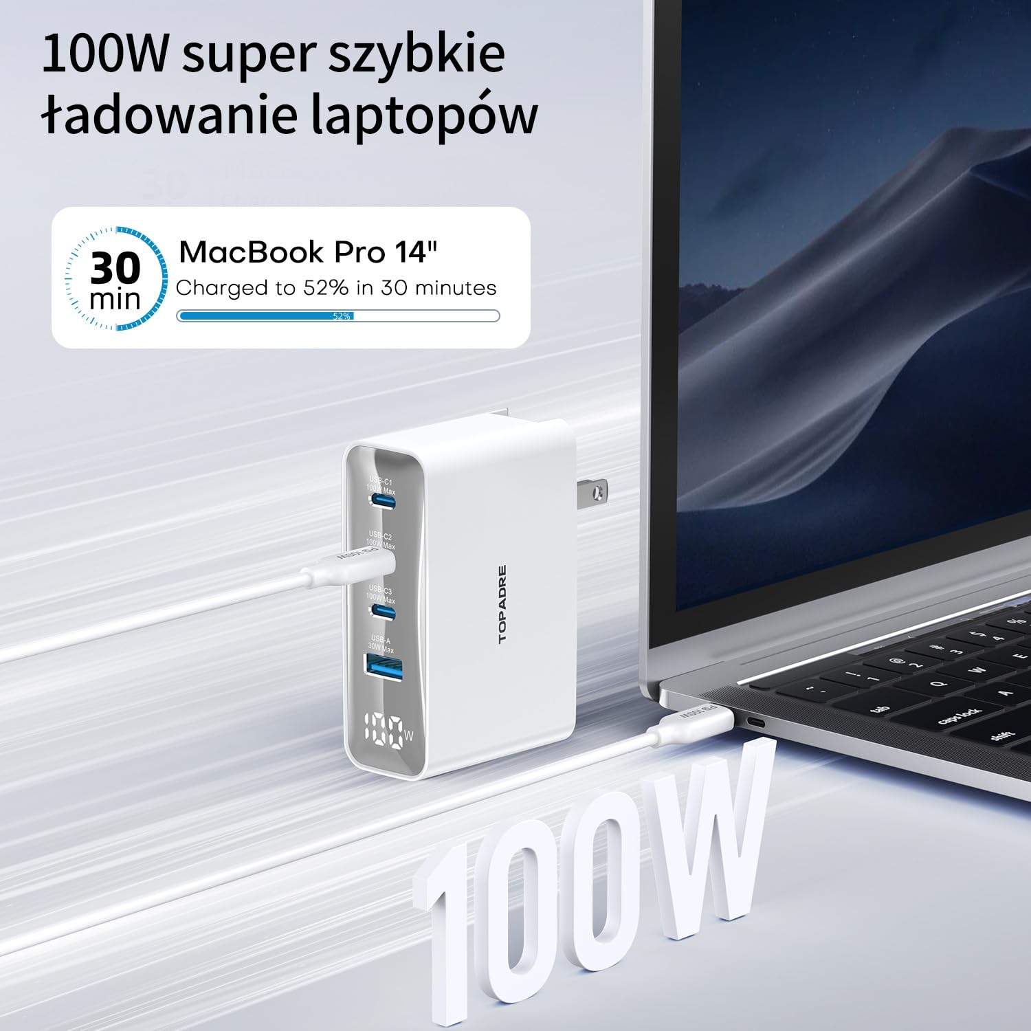 Ładowarka podróżna USB C 100W, składana 4-portowa ładowarka ścienna z wtyczkami UK/EU/AU, szybkie ładowanie dla MacBook Pro/Air, do iPad Pro, do iPhone 15/14 Pro Max, dla Galaxy 45 W, Biały