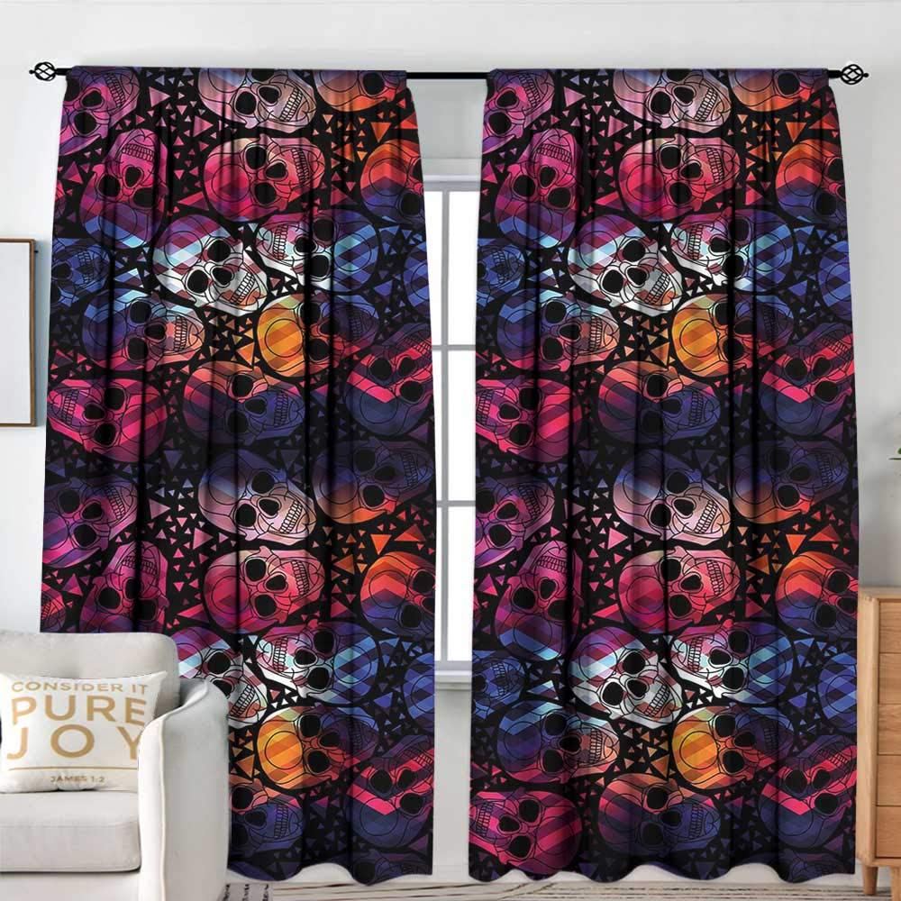 NUOMANAN Waterproof Window Curtain Halloween,Mexican Sugar Skulls Stylized Digital Polygonal Geometric All Saint Day Display,Multicolor,Blackout Draperies for Bedroom 84"x84"