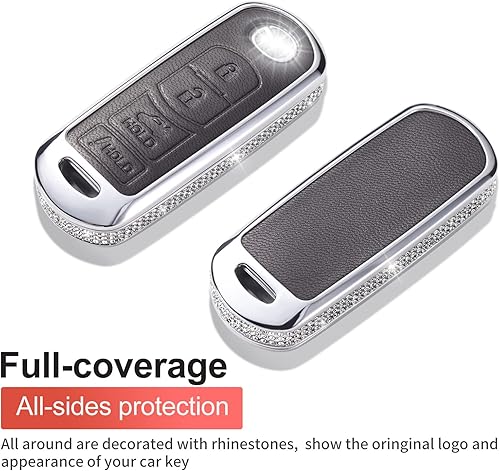 Miniatura 3 de RUABIBAN Funda para Llavero Compatible con Mazda, Funda de Protección de 360 Grados de Cuero Negro con Cristal para 3 6 8 Miata MX-5 CX-3 CX-5 CX-7