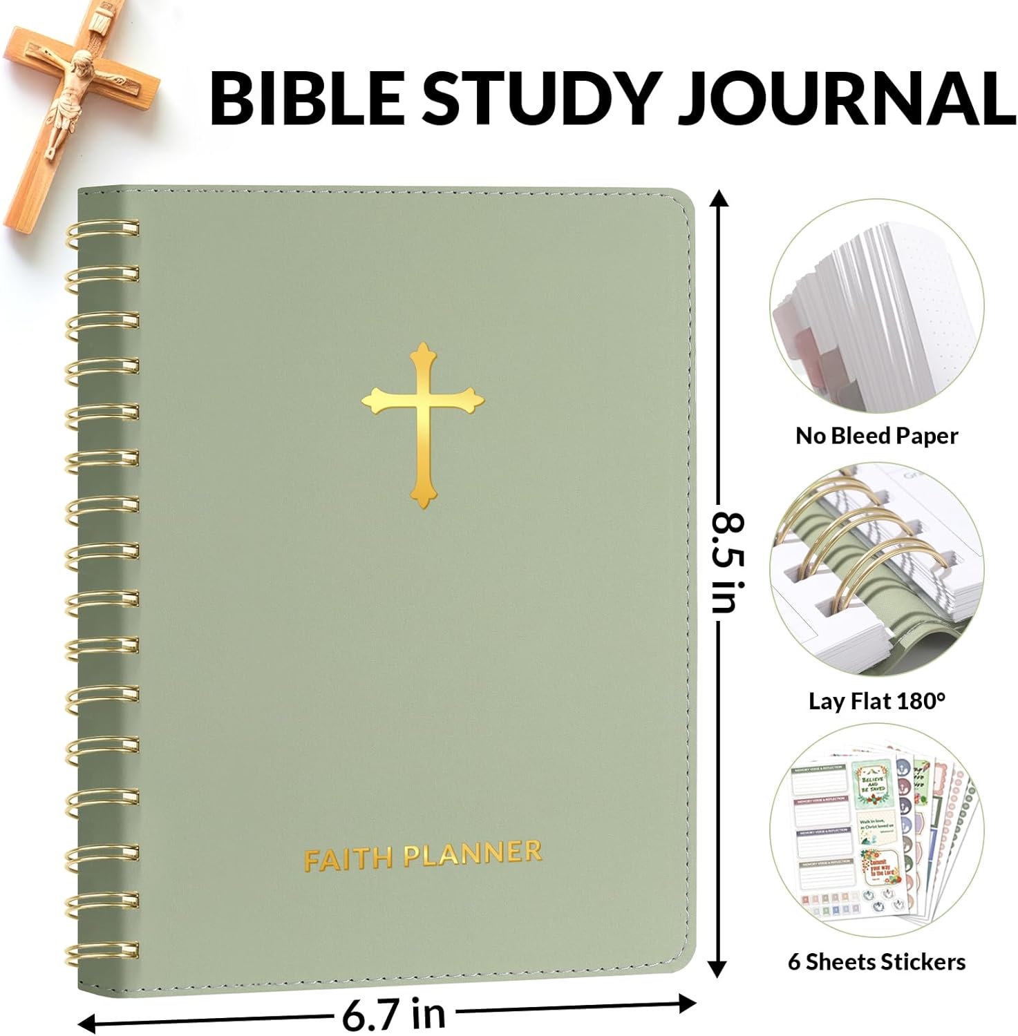 SUNEE Christian Planner - Undated 12 Month Bible Journal and Prayer Planner A5 Spiral Bound, Monthly & Weekly Christian Organizer Gifts for Women Men (Grey Green) - Image 6