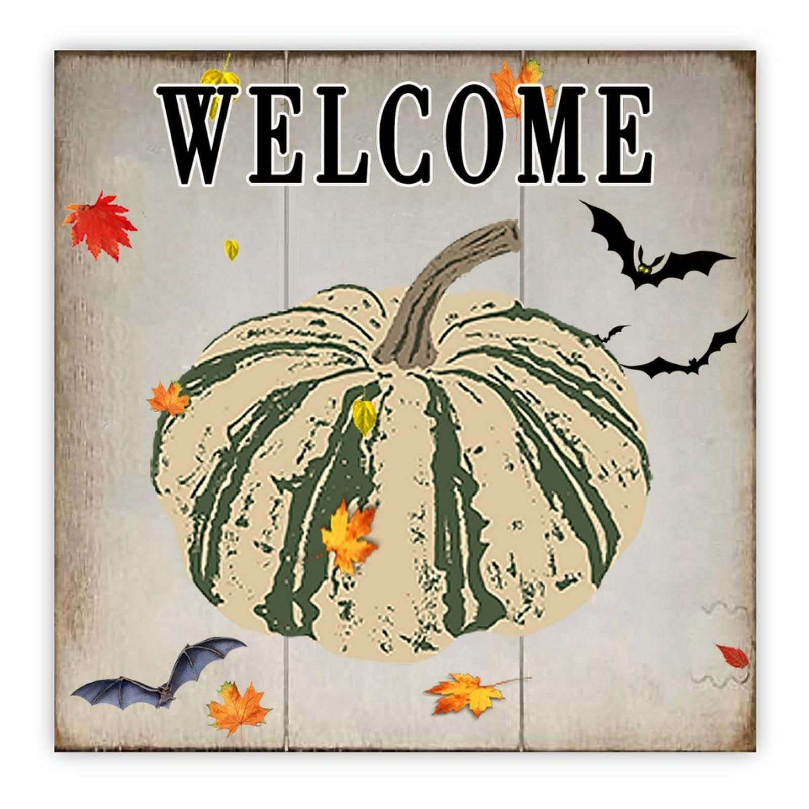 Panneau de bienvenue Halloween citrouille en bois massif pour déco murale
