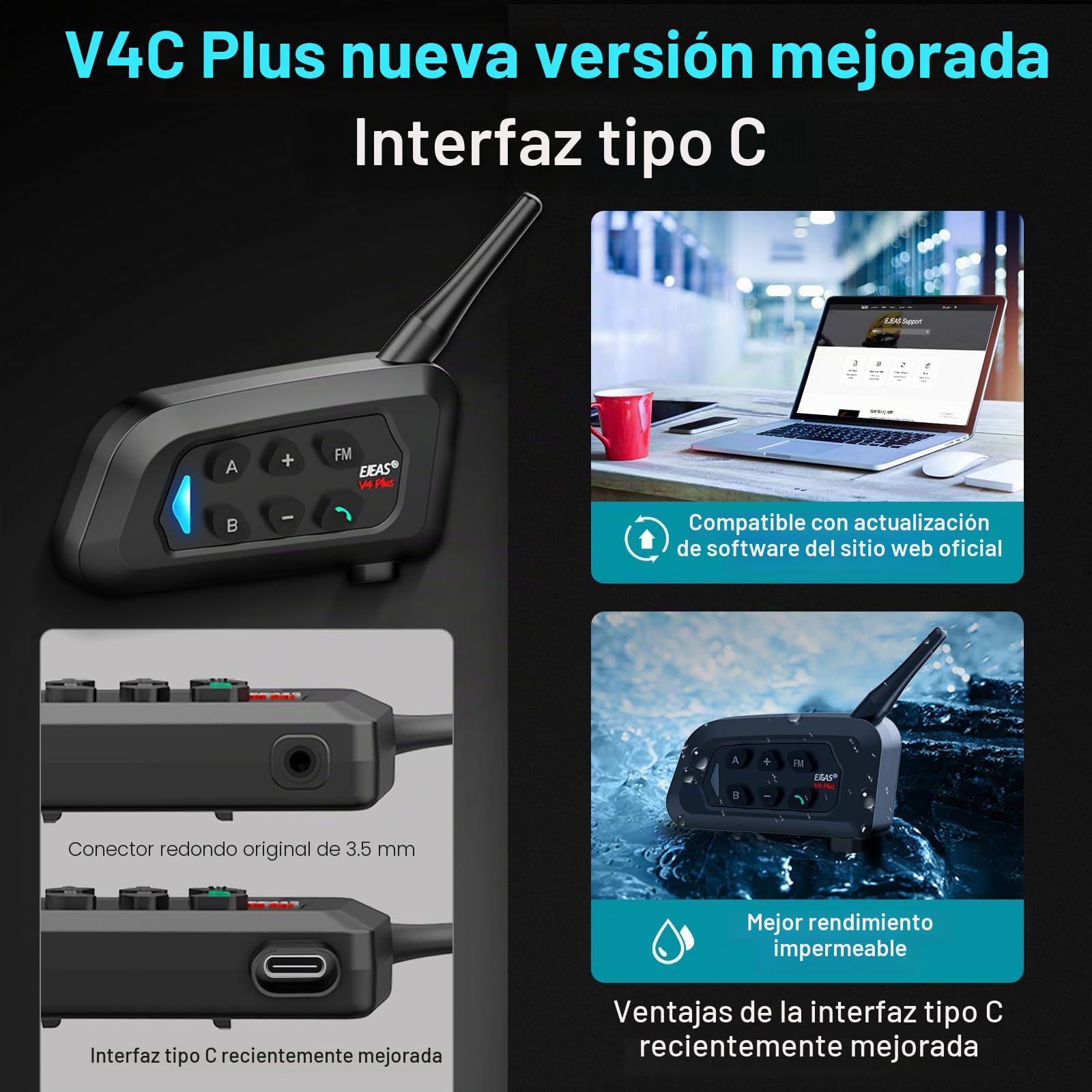 SolaMr V4C Plus Intercomunicador Profesional para Árbitros - Bluetooth 5.1 Intercom para Oído Izquierdo, Freecom con Reducción de Ruido CVC, Radio FM e Intercomunicación 4 vías hasta 1500 m - 2 Pack
