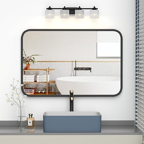 Miniatura 9 de Paquete de 2 espejos de tocador de baño negros para pared de 20 x 30 pulgadas, espejo rectangular de madera con marco de madera para entrada, sala