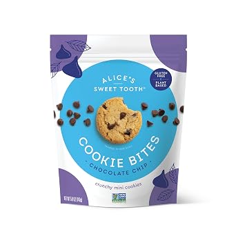 Alices Sweet Tooth Chocolate Chip Cookie Bites - Gluten-Free, Vegan, Crunchy Mini-Cookies - Plant-Based, Dairy-Free, Grain-Free, Soy-Free 5.0 ounces