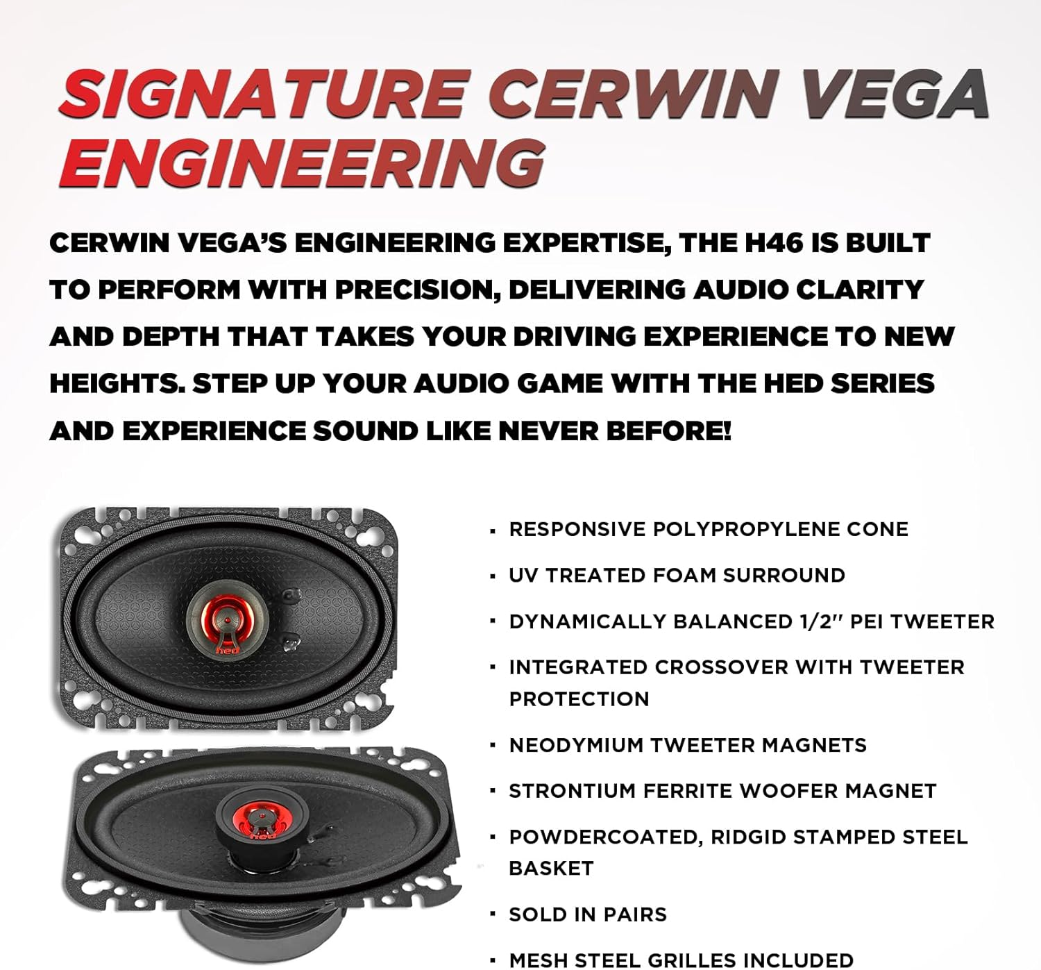 Cerwin Vega HED 2025 Edition Coaxial Speaker – 4” x 6” 2-Way Coaxial Full Range Speaker System - H46