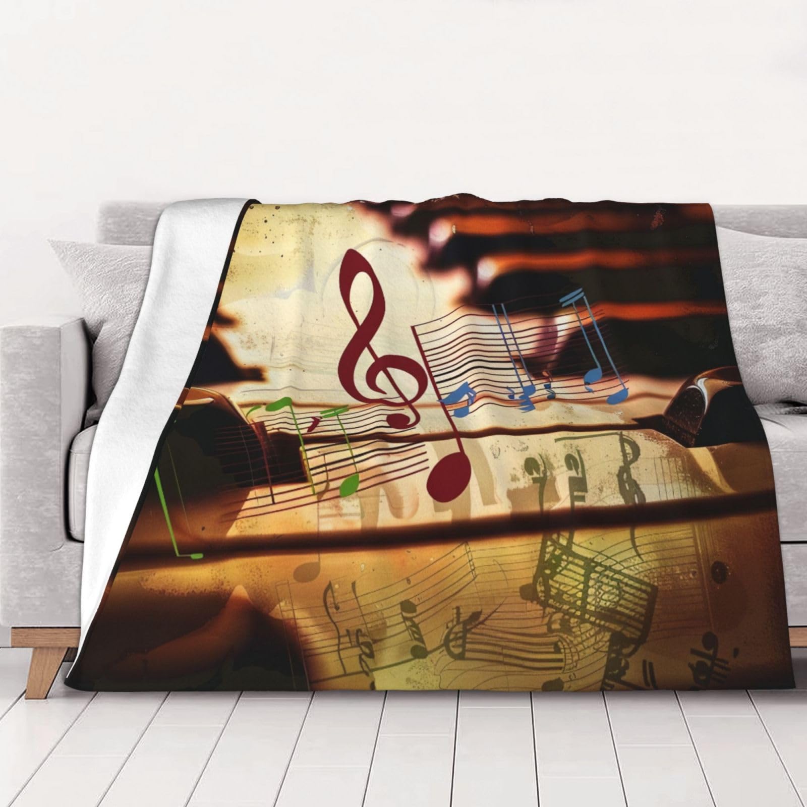AUBKFELD music Printed Flannel Blanket 125x100 CM, Soft & Warm Throw Blanket for Sofa/Couch/Bed/Car, Gifts for Audlts Women Men