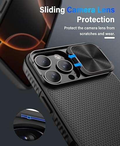 Miniatura 5 de Vihibii Funda para iPhone 16 Pro con cubierta deslizante para lente de cámara y soporte, compatible con MagSafe, protección contra caídas de grado