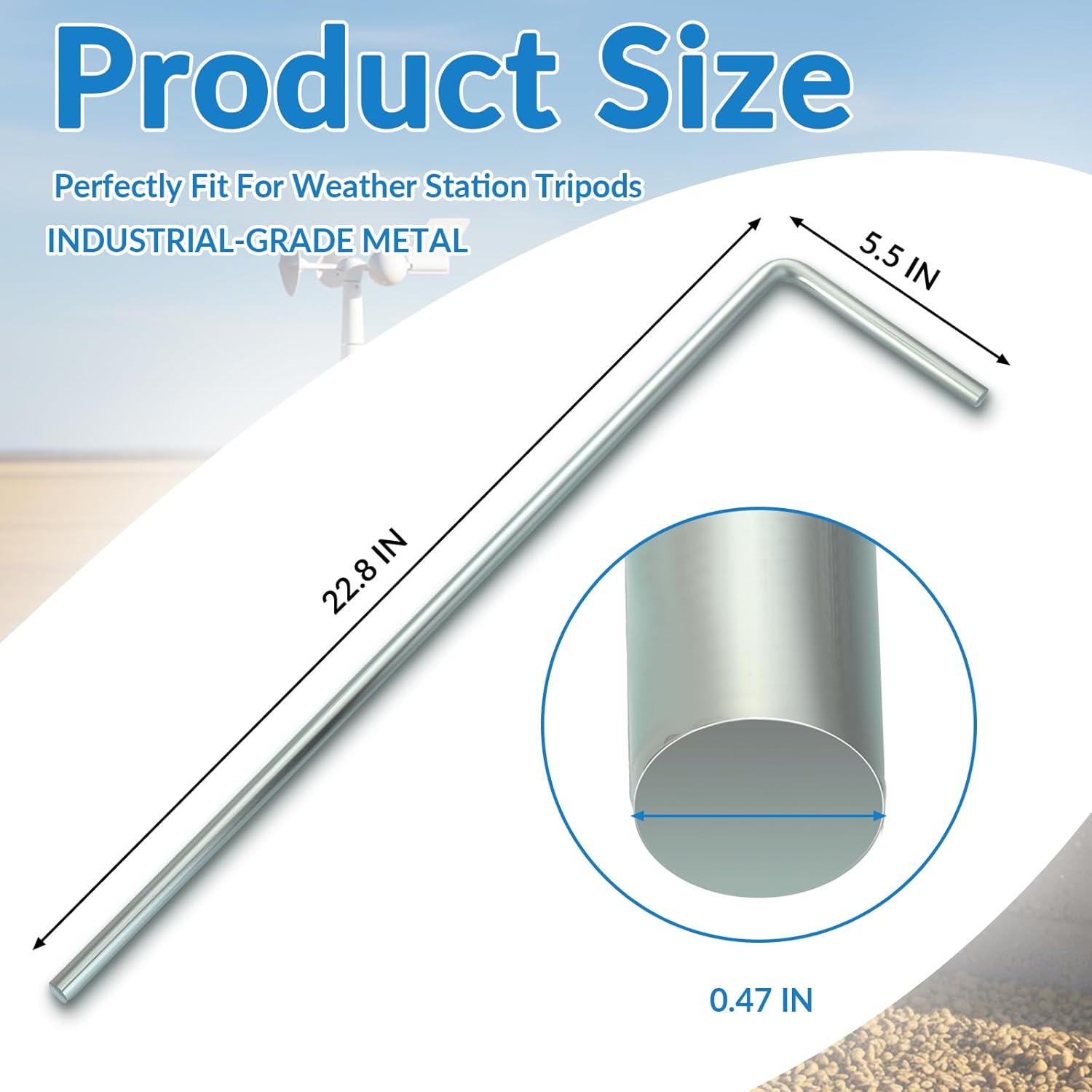 Zonon 3 Pcs 22.8" Weather Station Mounting Pole Stake Kit for Weather Station Mounting Tripods Solid, Galvanized Steel