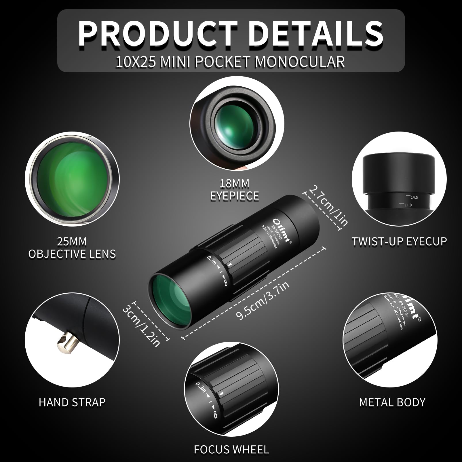 Télescope monoculaire, grossissement 10 x 25, compact, format mini de poche, noir