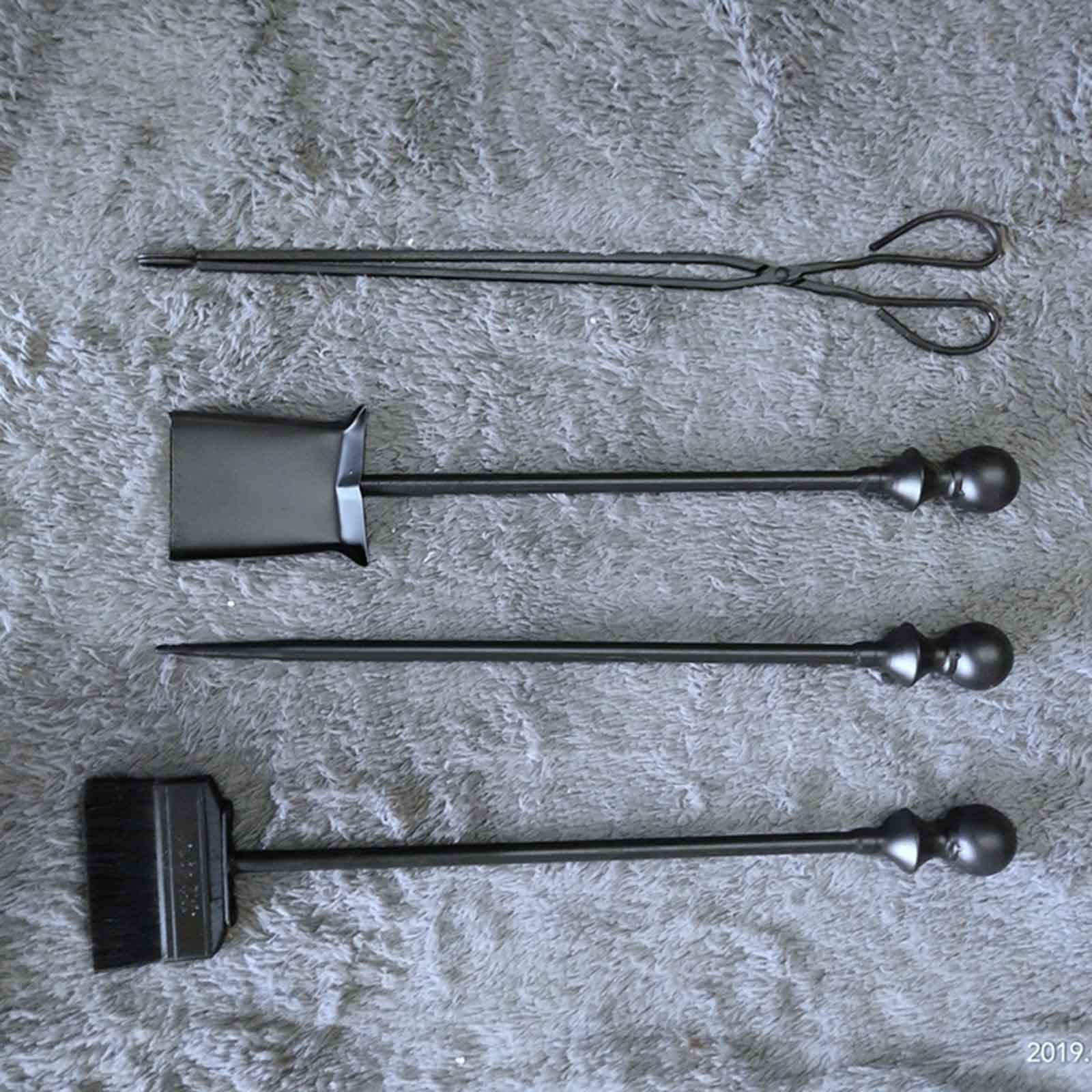 Set di Strumenti per caminetto da 5 Pezzi con rastrelliera, Pala, Spazzola, attizzatoio e pinze, per Esterni e Interni, Metallo Resistente Nero/Oro (Nero)