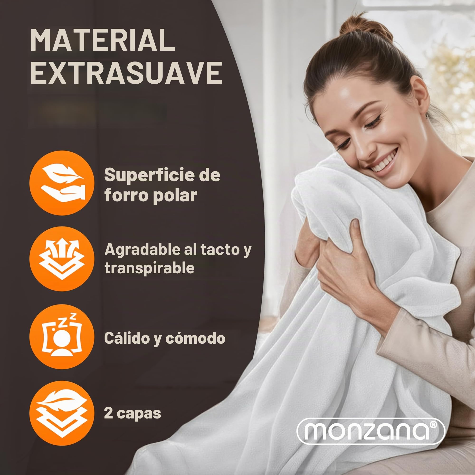 Monzana Manta Eléctrica Térmica 150x80cm Calientacamas eléctrico 60W Lavable Blanca 3 Niveles de Calor