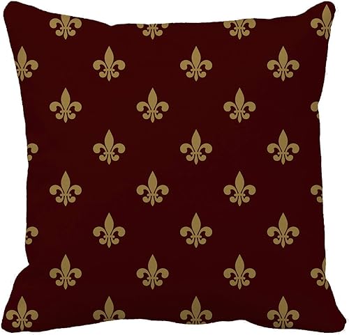 Funda de almohada con patrón de lirio real, flor de lis, símbolo de lujo dorado, 18 x 18 pulgadas, funda de almohada cuadrada decorativa para el