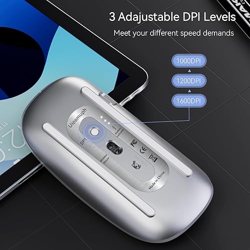 Miniatura 5 de Uiosmuph Ratón inalámbrico G11, ratón de computadora recargable USB C, ratones silenciosos delgados 2.4GHz óptico con receptor nano USB y receptor