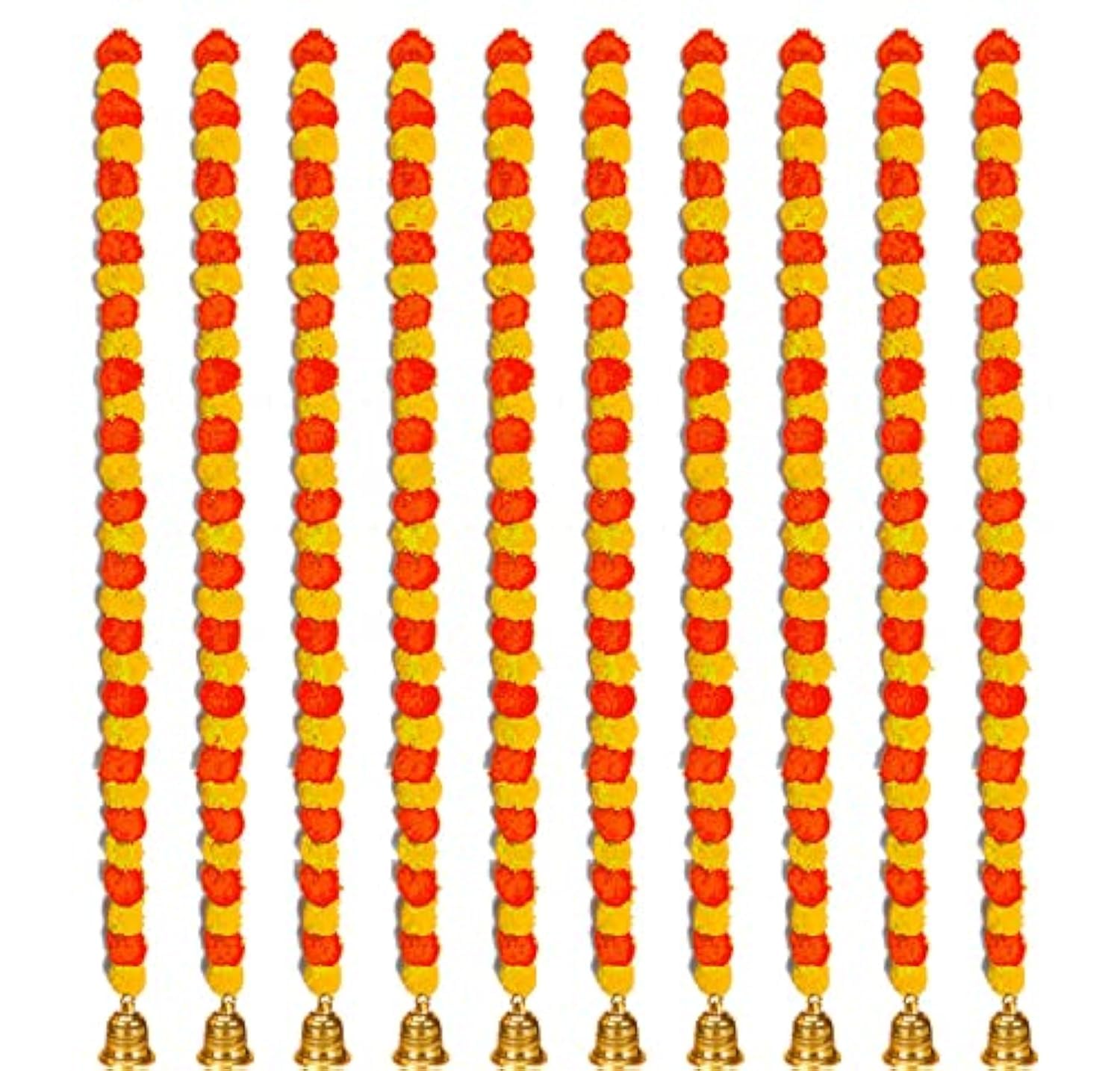 Abhaas Artificial Marigold Garland for Decoration Long Flower Garlands for Door Decoration Toran Genda Phool for Wedding/Festivals Diwali with Bells (5 Pcs/Yellow+Orange Mix), 147 CM (B09TFN4G9X) Amazon Price History, Amazon Price Tracker