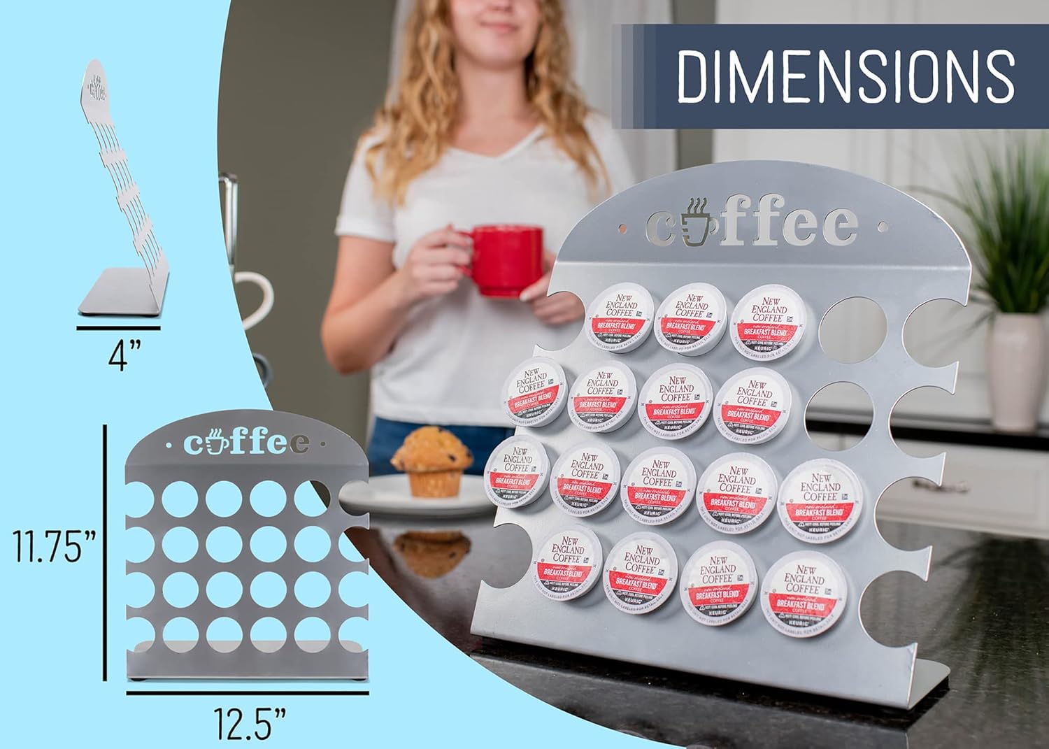 Nat & Jules Coffee Silver Tone 12.5 x 11.75 Iron Metal K Cup Pod Holder Rack