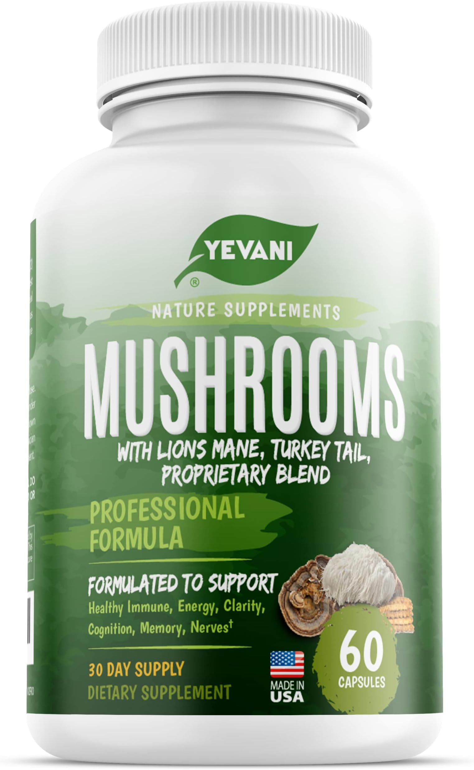 YEVANI 100 Pure Mushroom Supplement for Immune, Energy