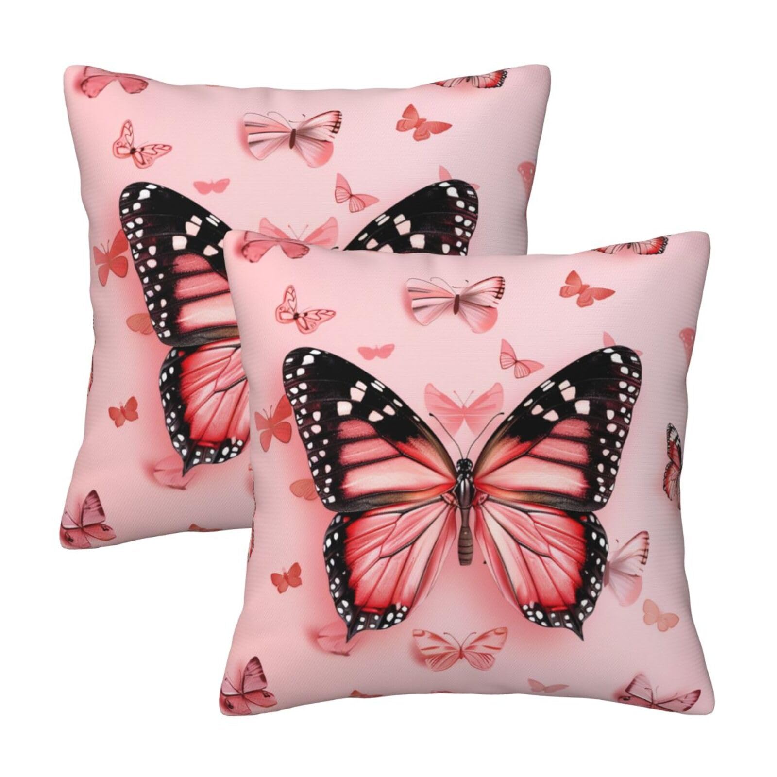 Butterfly Throw Pillow Cases 2 Pack Square Pillowcases Soft Pillow Protectors for Couch Livingroom Sofa Bed Office Car,40x40 CM