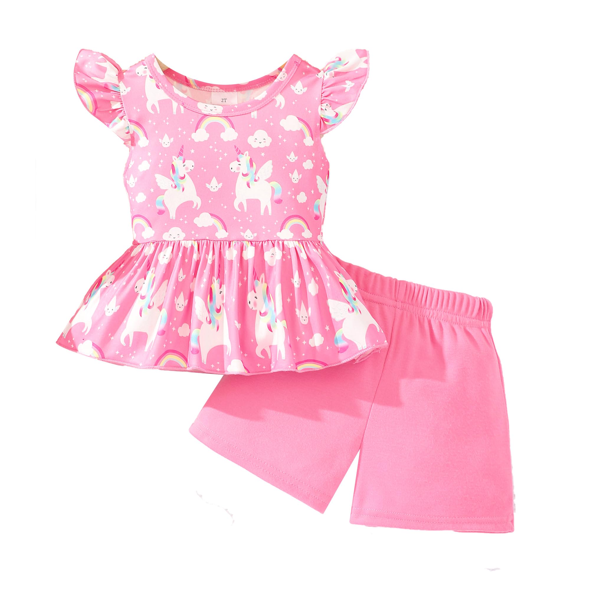 NUBEEHOHO Girls Summer Outfits Toddler Baby Girls Short Sets 2 Piece Clothing Set Flutter Sleeve Shirt and Short 2-7 Years