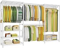 Ulif E1 Heavy Duty 6-Tier Adjustable Garment Rack with 4 Hanger Rods - Expandable Freestanding Closet Organizer, 71.4"H x 70-88.2"L, White