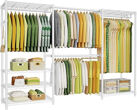 Ulif E1 Heavy Duty Clothes Rack, Freestanding Metal Clothes Rail Adjustable Closet Storage Organizer with Extendable Rods, (178-224) x 35.6 x 181.5 cm (L x D x H), Max Load 403kg, White
