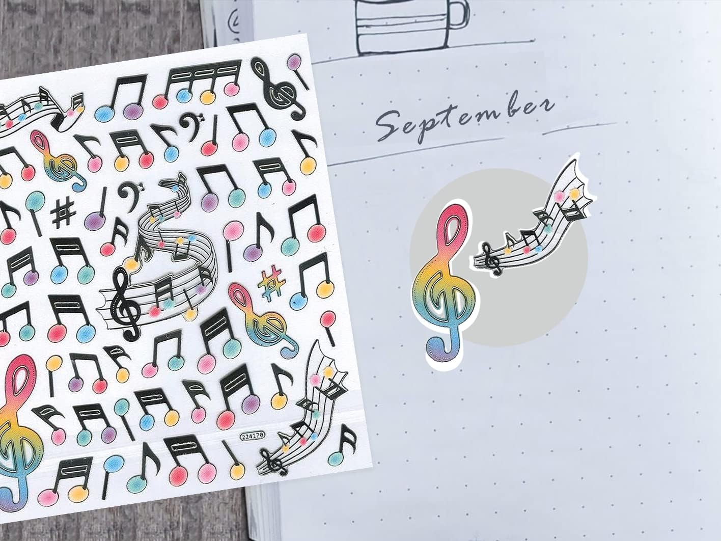 Music Scrapbook Stickers - with Music Note Stickers | Cute Notes Musical Themed Scrapbooking Embellishments | for Planner, Bullet Journals, Album, Water Bottles, Calendar, DIY Craft | 2 Items Set