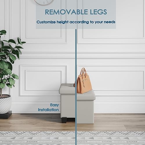 Miniatura 5 de Cubo otomano de almacenamiento con compartimento de almacenamiento, otomana cuadrada de 15 pulgadas con almacenamiento para sala de estar y