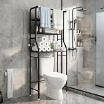 UDEAR 3 Salle de bains de plateau Space Saver, Over The Toilet Rack,Salle de bains Corner Stand Ranger Accessoires,La laveuse,avec tige suspendue,Noir