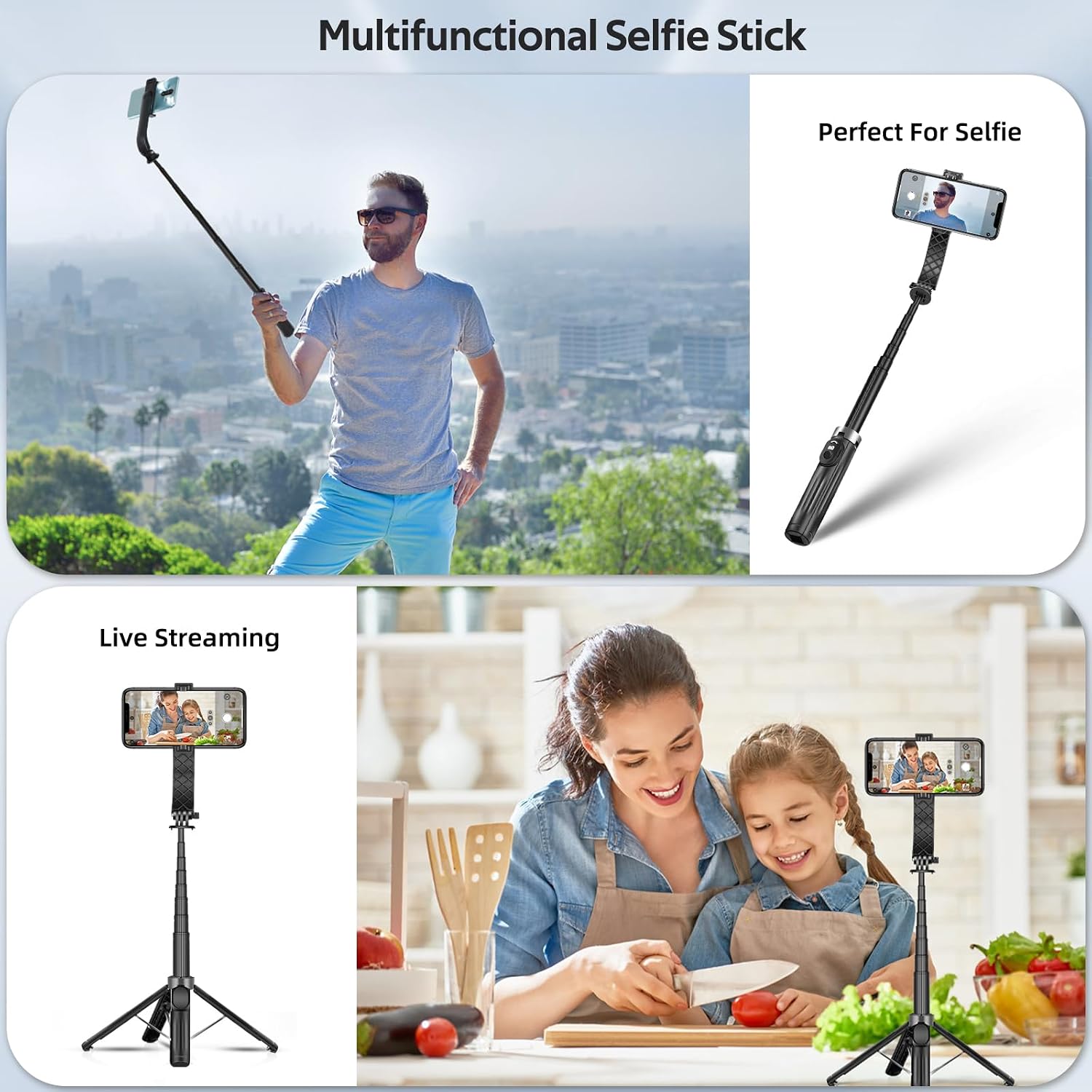 UTEBIT 40'' Selfie Stick Tripod with Light, 1/4'' Screw Extendable Tripod image 4