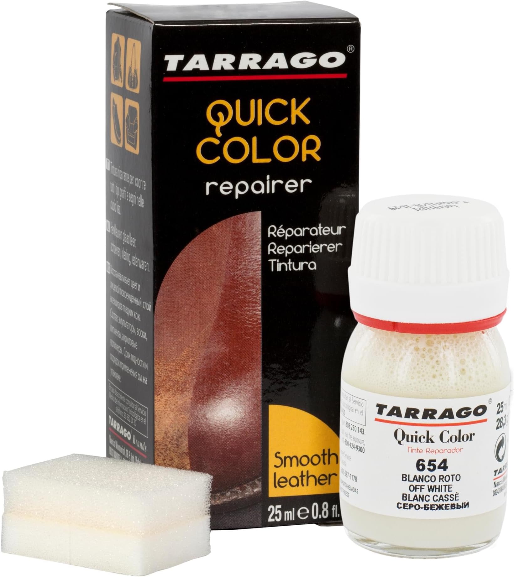 Tarrago Quick Color Dye Leather and Canvas Repair - 25 ml Leather Shoe Dye for Dyeing of Leather Footwear, Bags, Shoes, Jackets, Purses & More - Off White #654