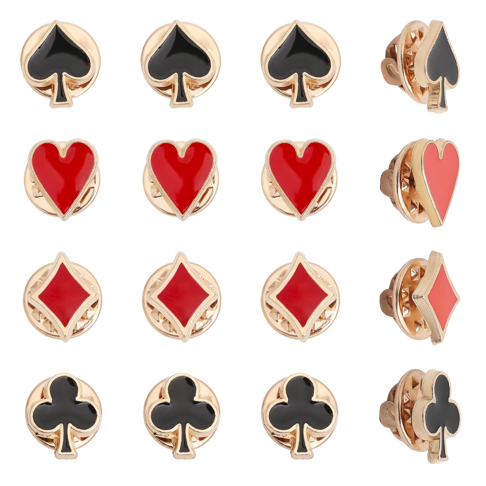 CHGCRAFT16Pcs 4Styles Poker Playing Card Suits Alloy Enamel Pins Including Ace of Spades Clubs Diamonds King of Hearts for Backpack Clothes Decorations Party Anniversary Gifts, Mixed Color