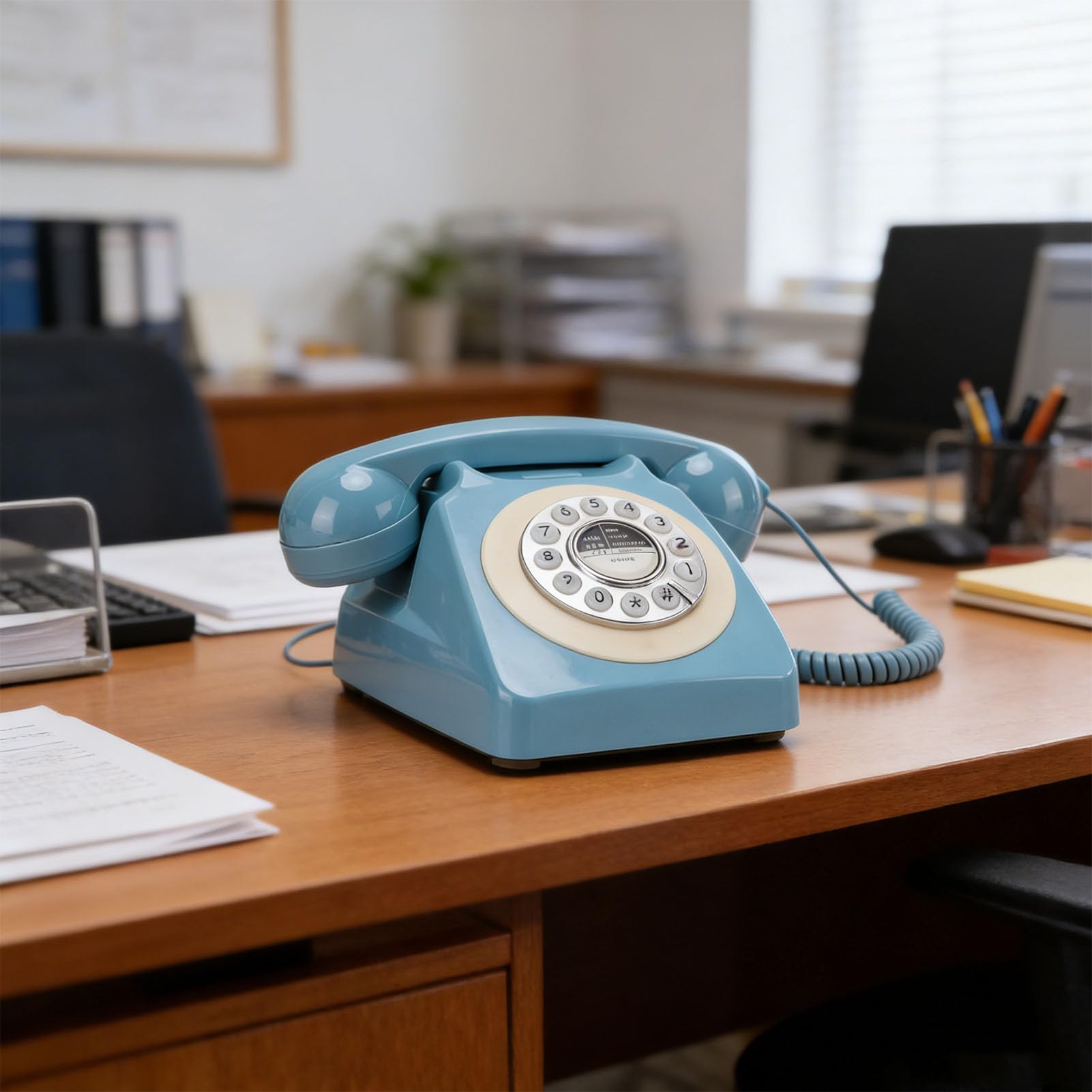 Topiky Telefon Stacjonarny w Stylu Retro, Telefon Przewodowy w Stylu Retro, Widoczny Wskaźnik Dzwonienia, Staroświecki, Przewodowy Stacjonarny z Przyciskami Ponownego Wybierania (BLUE)