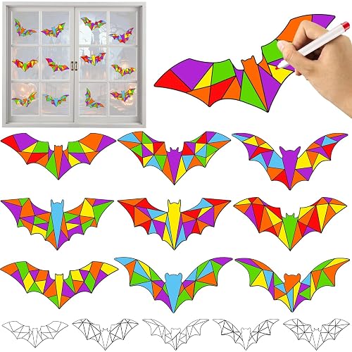 Qyeahkj 30Pcs Halloween Bat Art Crafts for Halloween Window Suncatchers