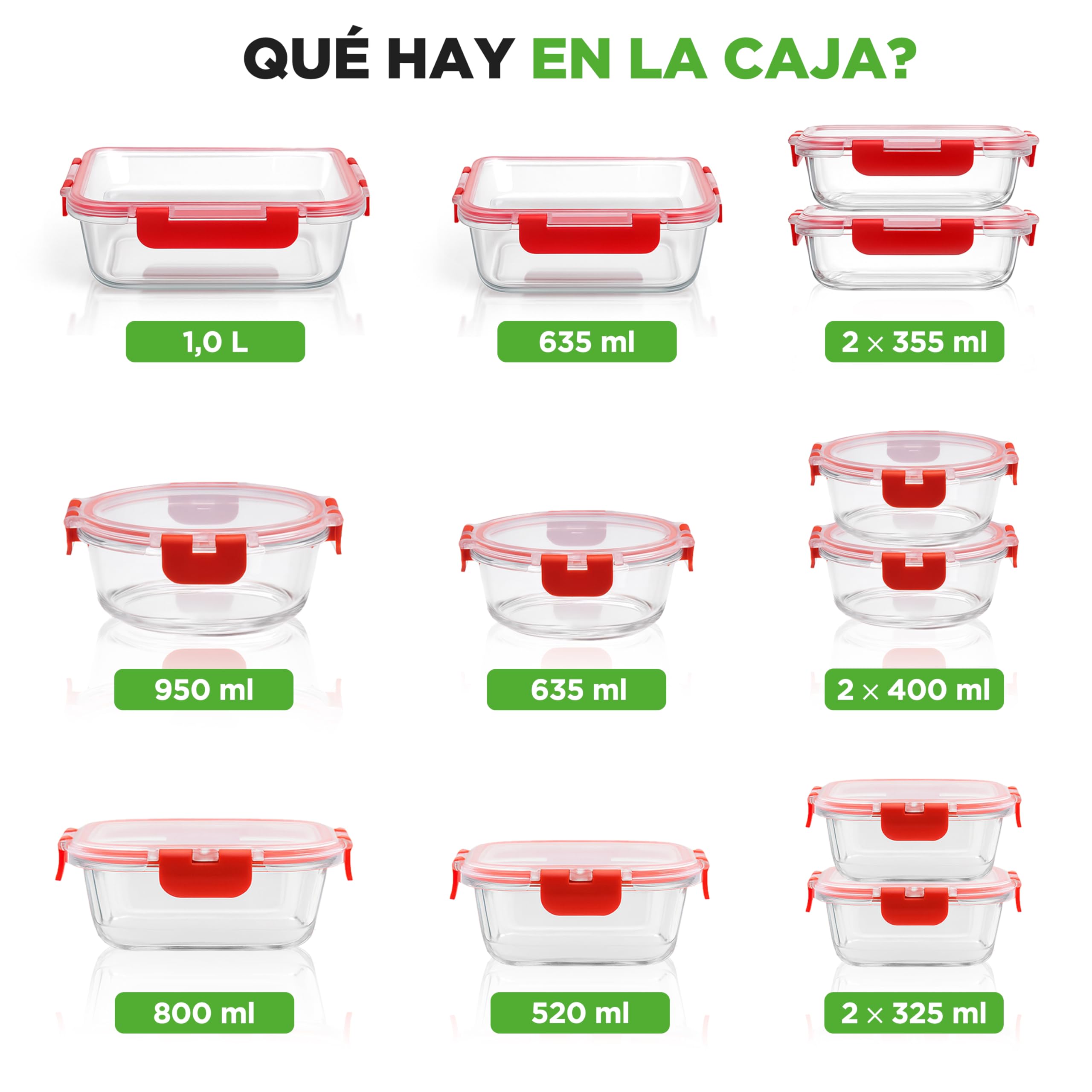 Nutrichef frascos de vidrio, 12 piezas con tapas hermeticas, Tapers aptos para microondas, Congelador y Lavavajillas automatico. Contenedores ideales para comidas, frutas y mas