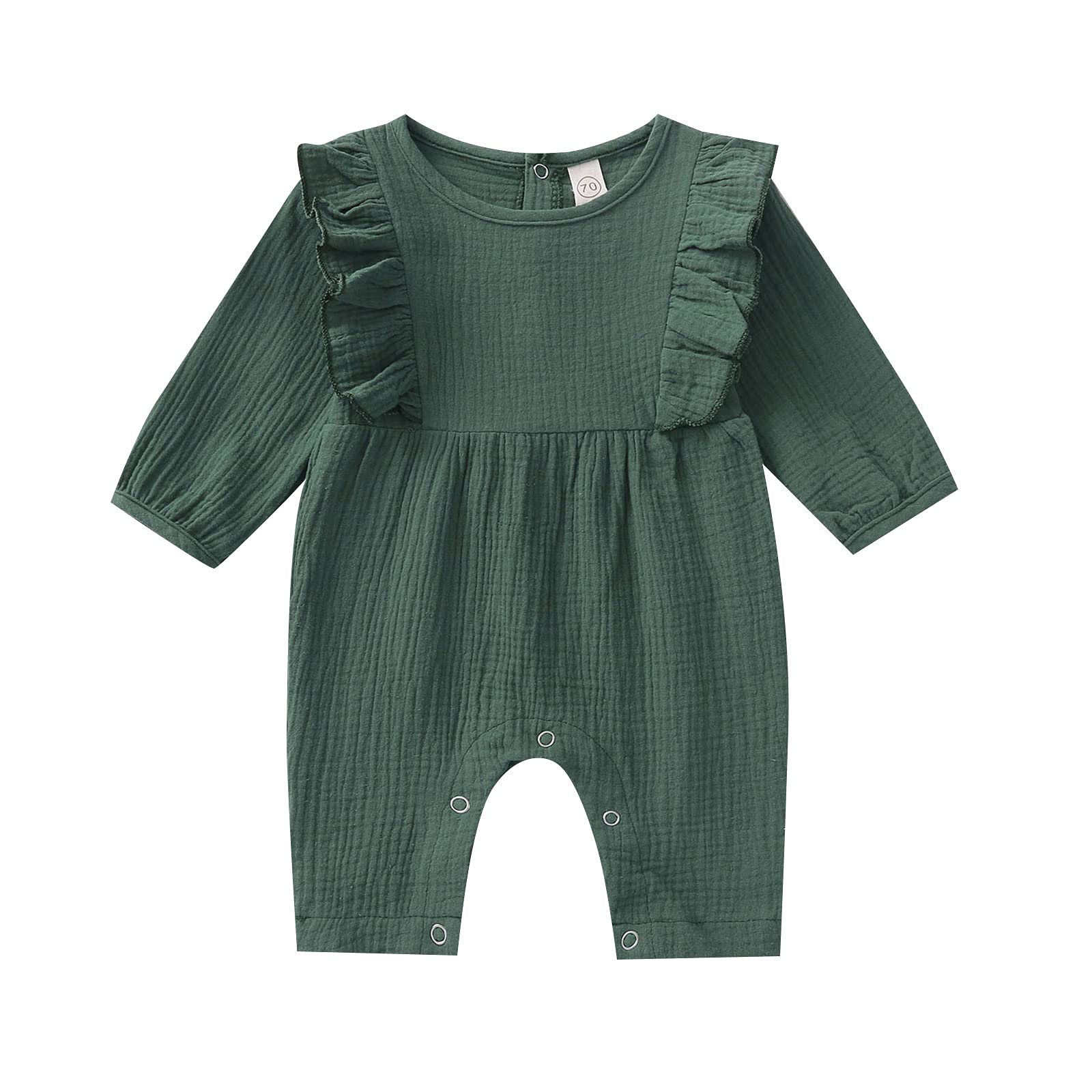 WASAIGOOD Newborn Baby Girl Ribbed Jumpsuit Long Sleeve Ruffle Romper Cotton Linen Solid One-Piece Outfits Clothes (green,18-24 months)