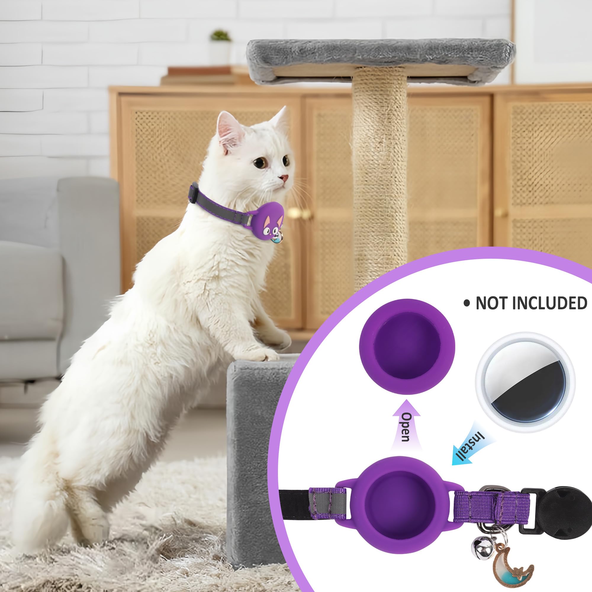 Plliocse Cat Collar Reflective Kitten Collar, Cute Quick Release Cat Collars with Bell and Slot for Boys Girls Cats Kittens (Purple) - Image 4