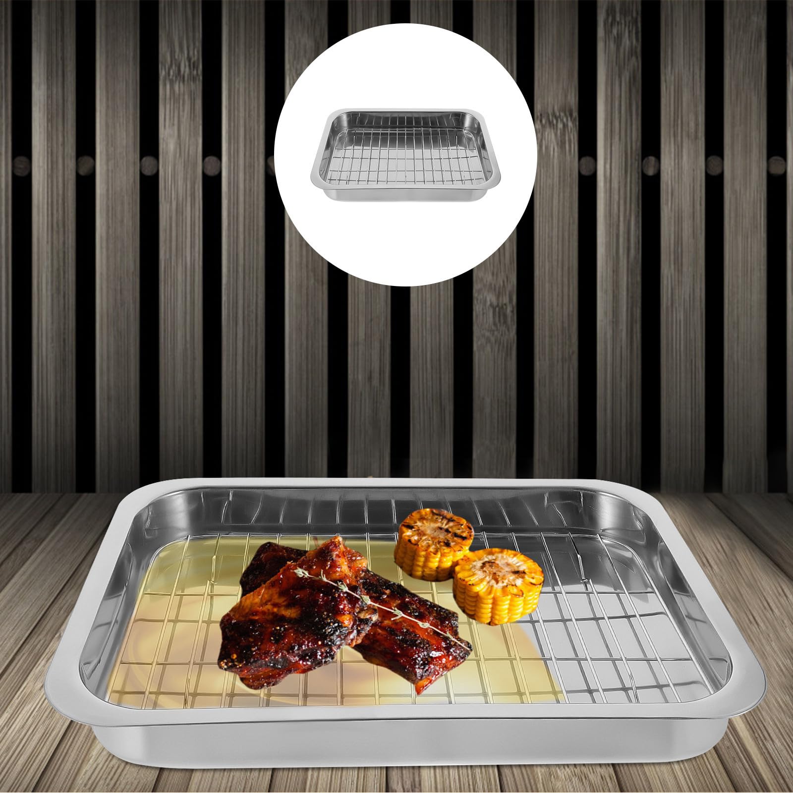 YARNOW Juego de Bandeja con Rejilla Práctica y Fácil de Limpiar Rectangular para Hornear de Acero Inoxidable para Cocina y Fiesta