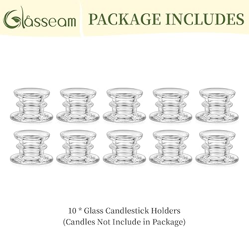 Miniatura 8 de Glasseam Candelabros cónicos a granel 10 piezas de candelabros de vidrio Decoración transparente corto pequeño candelero moderno para centro de mesa