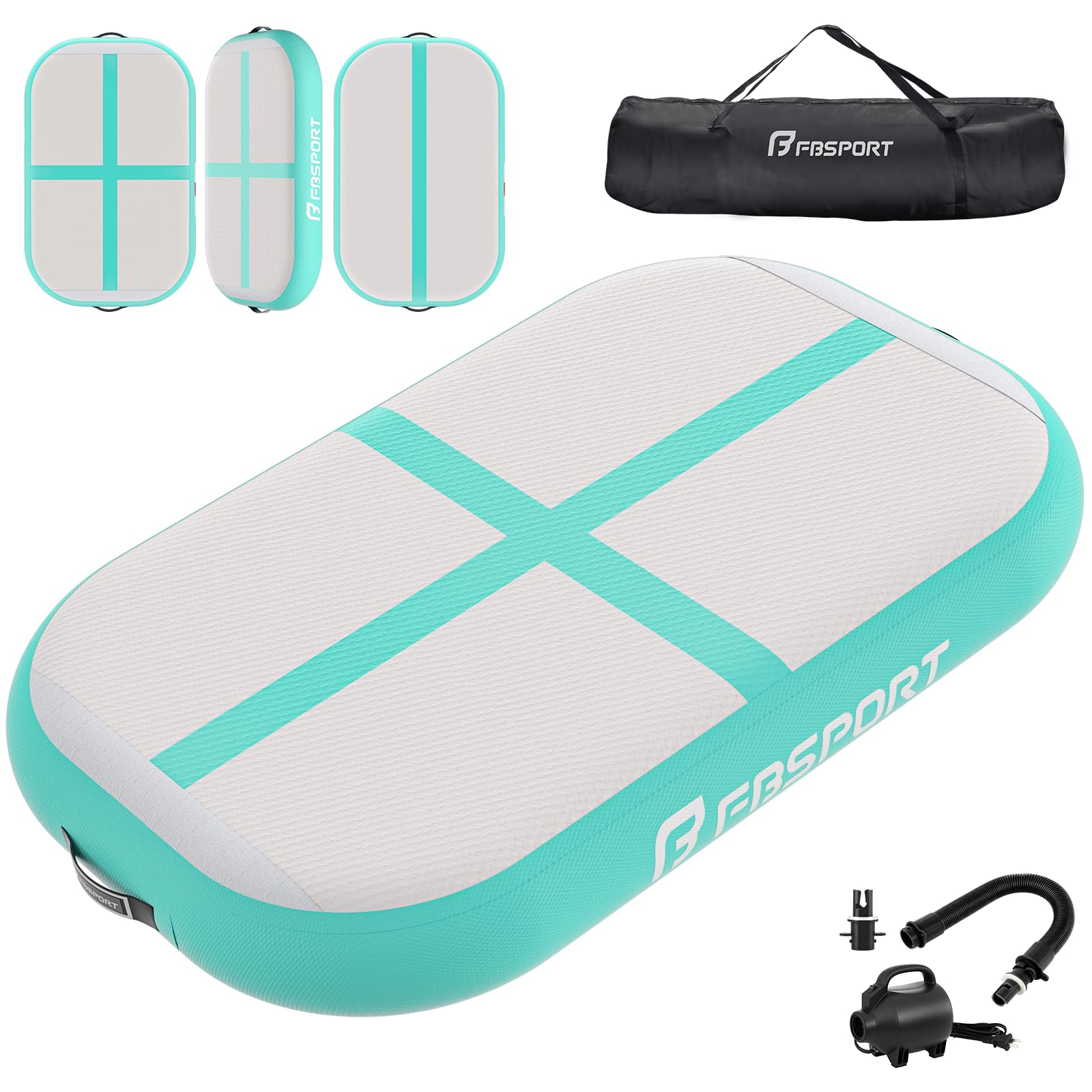 FBSPORT Airtrack Matte, Altezza 10 cm, Spessore 60 cm, Tumbling Matte Gonfiabile, Ginnastica con Pompa ad Aria, Tappeto da Allenamento con Borsa, Tappeto da Ginnastica per Casa, Esterno, Yoga