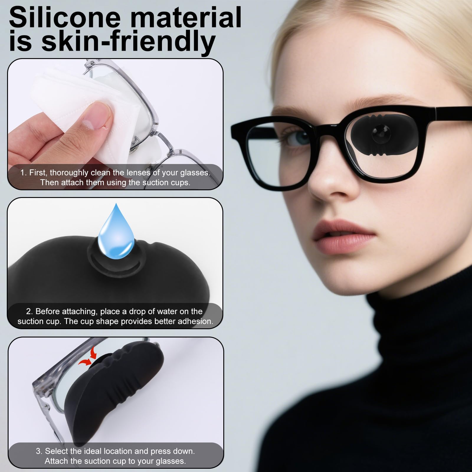 Benda Oculare, Design 3D per Contorno Occhi Benda Oculare Lavabile in Silicone con Design a Ventosa per Tutti Gli Occhiali Adulti e Bambini