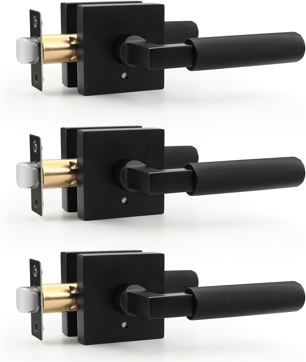 Probrico Matte Black Privacy Door Handles,Heavy Duty Interior Door levers for Bed and Bath,Reversible Keyless Square Handle Lever,3 Pack