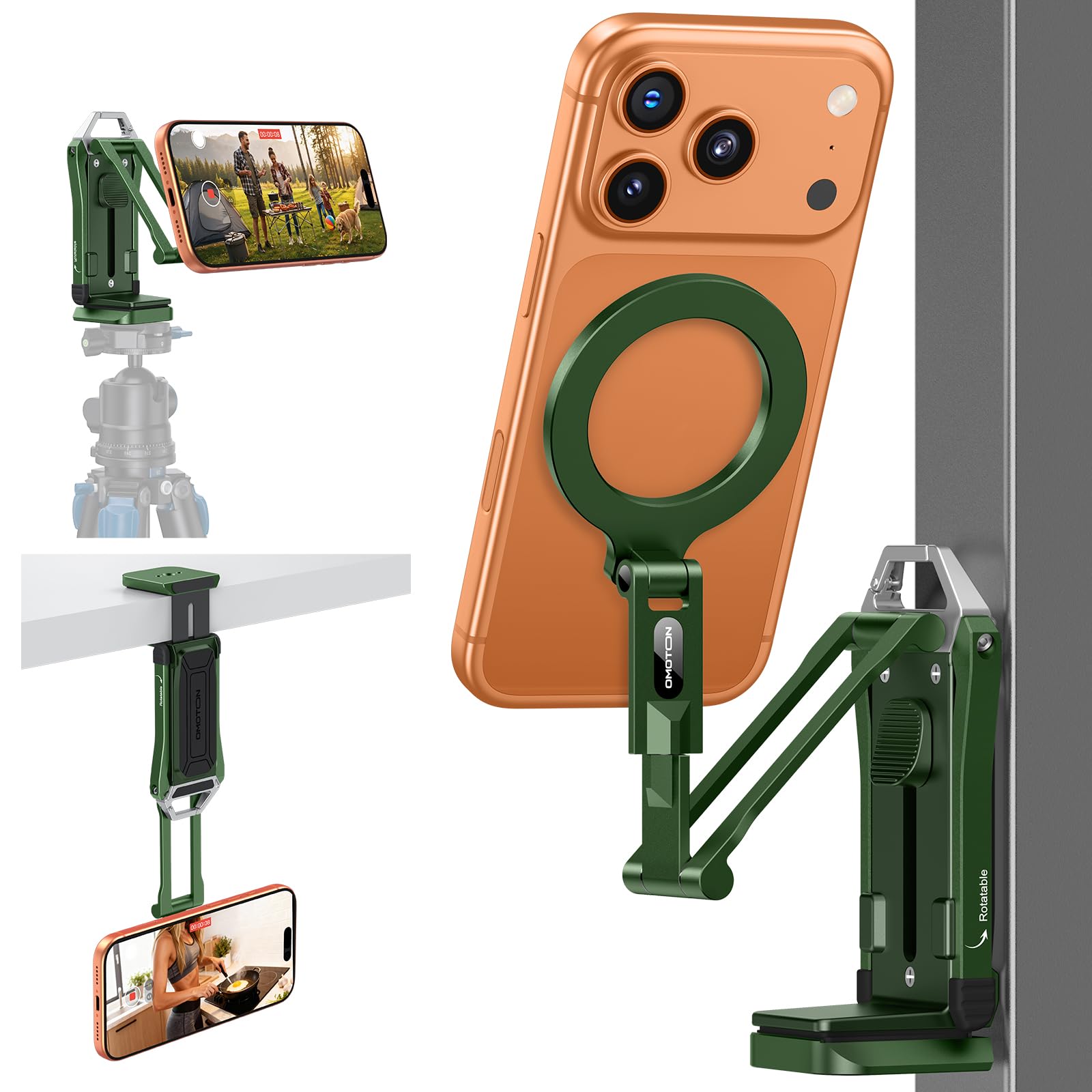 OMOTON TP02-Pro 5 in 1 Magnetic Phone Holder for Vlogging Essentials, Green