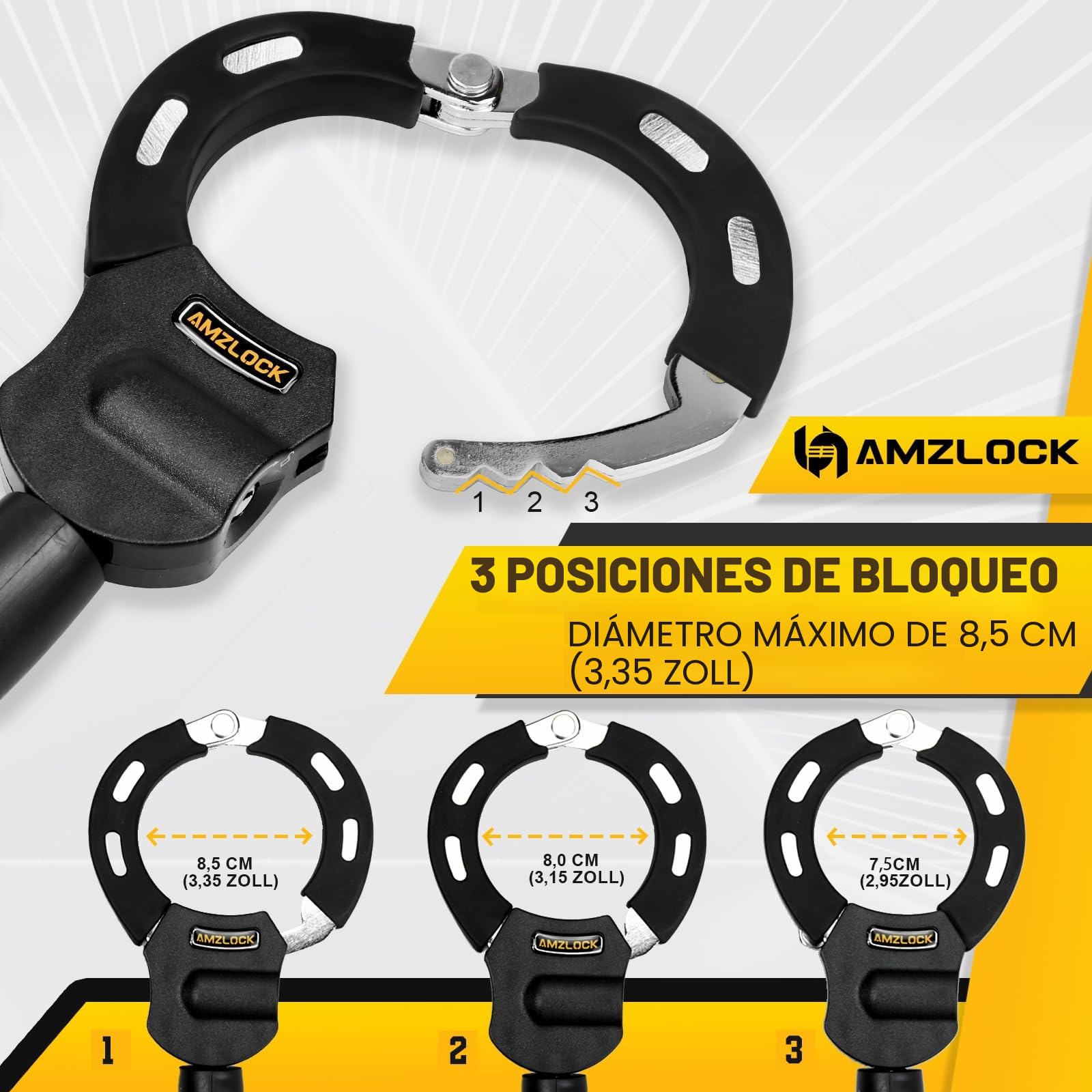 Candado Patinete Electrico, Antirrobo Bloqueo para Bicicleta, Candado Antirrobo con Cadena de 8mm de Grosor, Rotación Flexible con Llave y Bolsa Impermeable