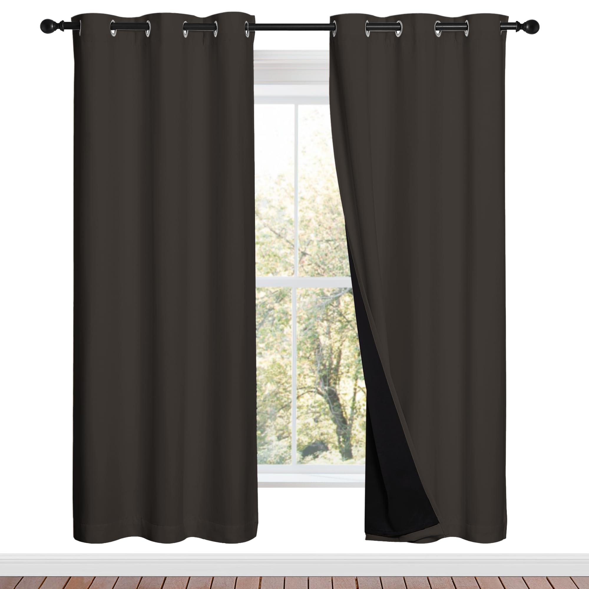 NICETOWN Full Shade Curtain Panels, 37" Wide x 70" Long, Toffee Brown, Pair of Thermal Insulated &amp; Energy Efficiency Blackout Drapes for Living Room, Lined Silky Performance Window Dressing