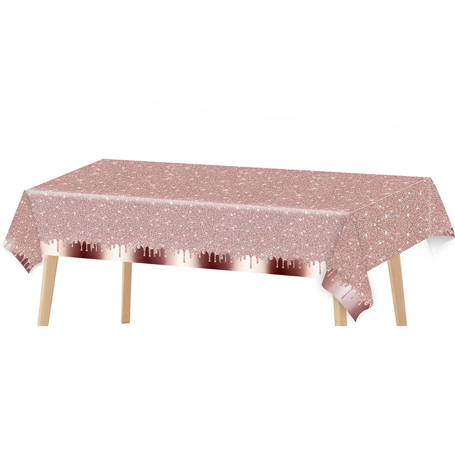 3Pack 54x108inch Disposable Tablecloth Plastic Tablecloths Shiny Table Cloth Table Protector Rectangle Disco Table Covers for Bridal Shower Wedding Birthday Party Decorations (Rose gold)
