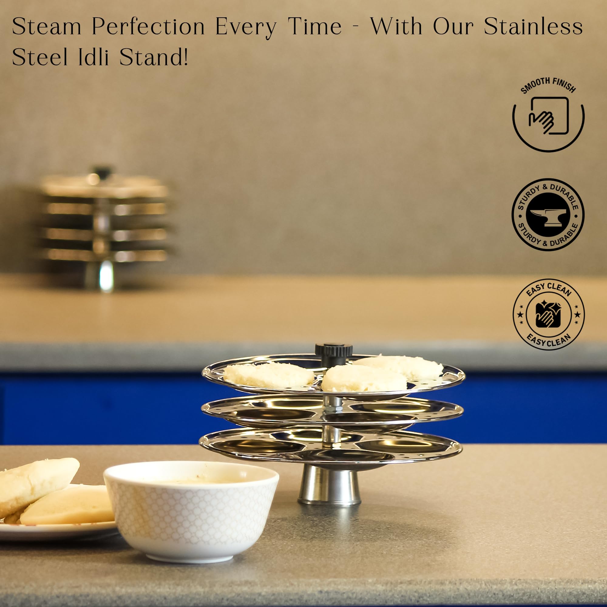 HOMORA Stainless Steel Idli Stand – 3, 4 Tier Options – Supreme Quality Idli Maker Rack for Soft Idlis – Durable Idli Steamer Accessory for Pressure Cookers & Instant Pots, Indian Cooking (Silver, 3 layer)